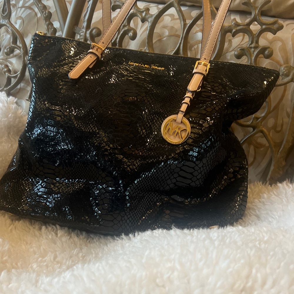 Michael Kors Black Sequin Tote with Gold Accents